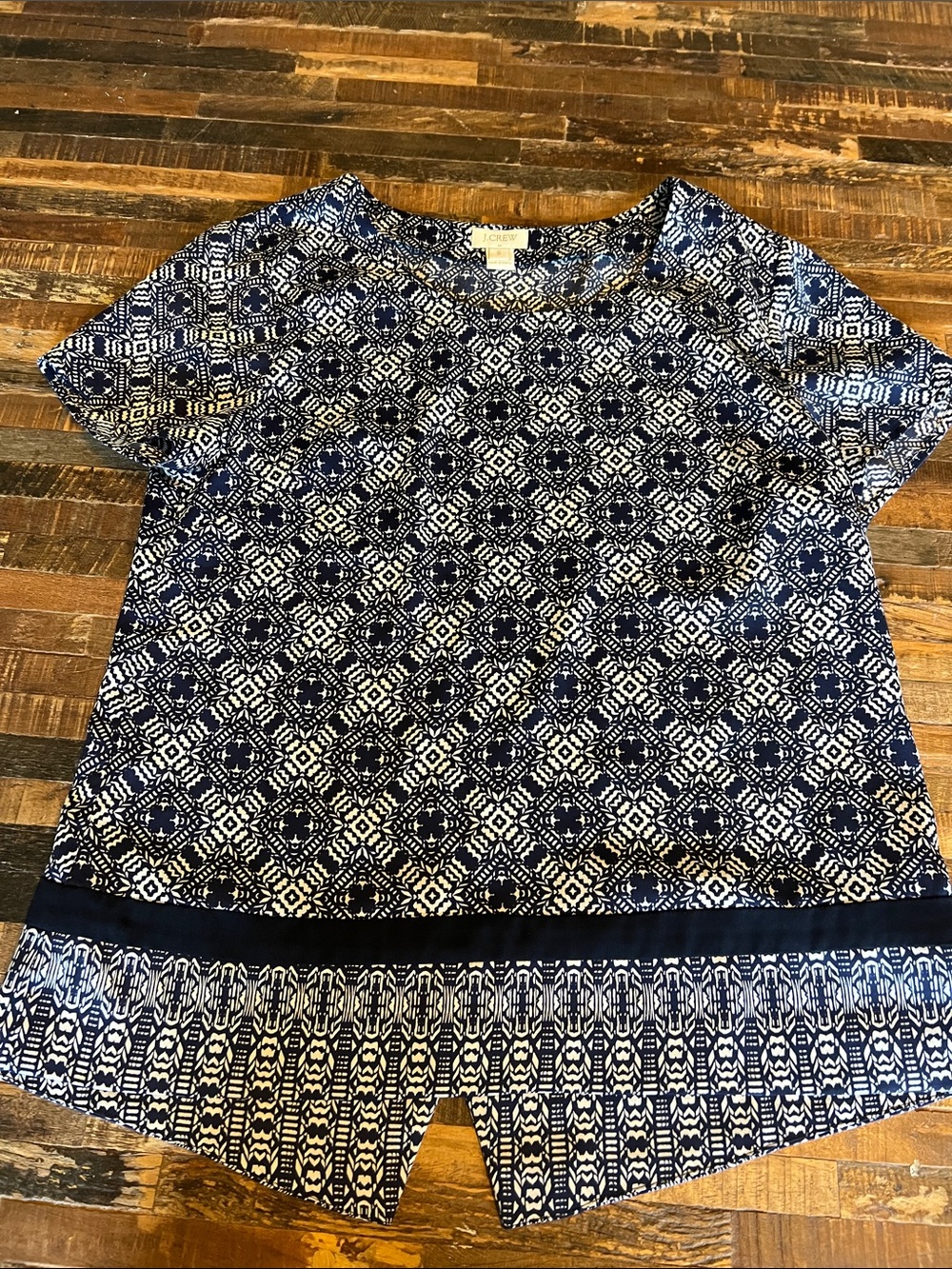 J. Crew Navy and White Patterned Short Sleeve Tee